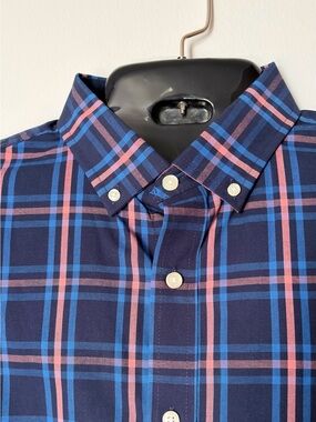 Club Room Navy Plaid Short-Sleeve Button-Down Shirt M